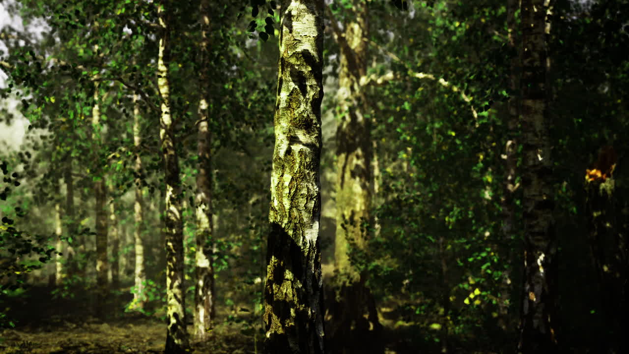Dense forest with tall trees showcasing natural light and greenery