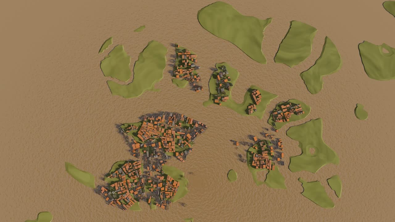 3D Animation showing an aerial view timelapse of the islands of Venice being built