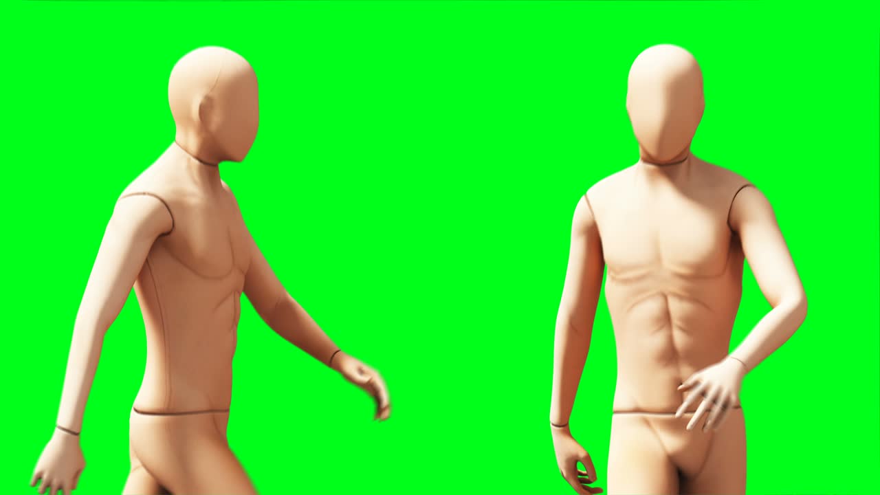 maniquí, animación de maniquí, físico, desenfocamiento de movimiento, animación realista en 4k, pantalla verde