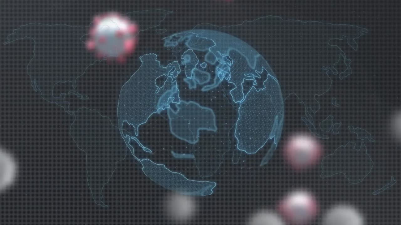 바이러스 세포 위의 지구의 애니메이션