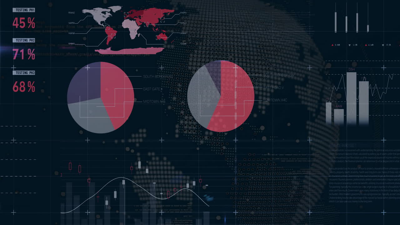 Animation av diagram och databehandling över en jordglob