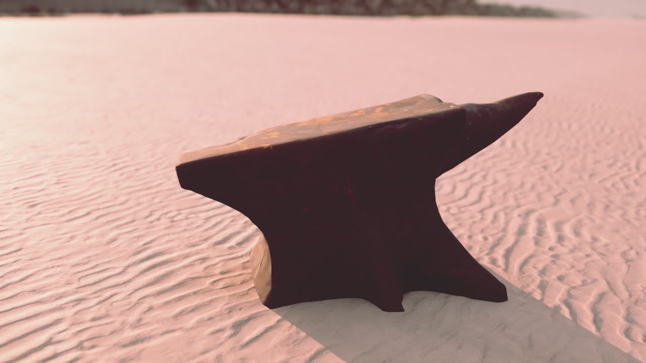 Old anvil on a sandy beach
