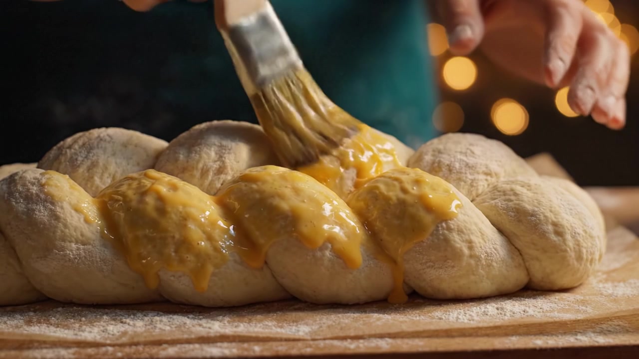 Baking a Delicious Egg-Glazed Bread: Step-by-Step Video Capturing the Transformative Process of Preparing a Beautifully Braided Loaf