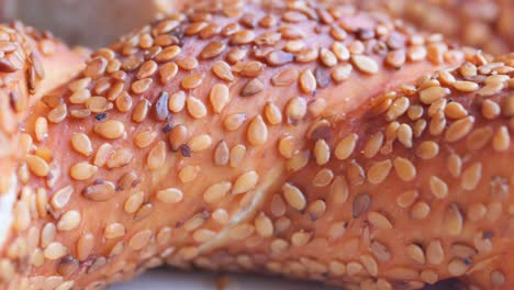 close-up of sesame-covered turkish bread (simit)