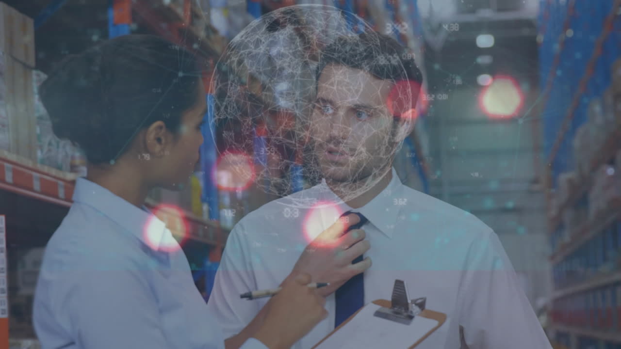 animación del procesamiento de datos financieros sobre las personas que trabajan en el almacén