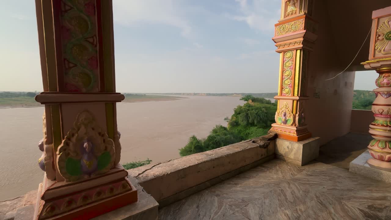 View of flooded chambal river from a historical temple in morena madhya pradesh india