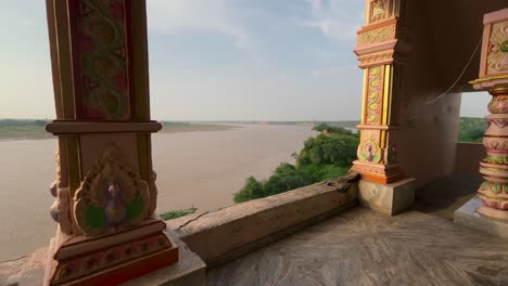 view of flooded chambal river from a historical temple in morena madhya pradesh india