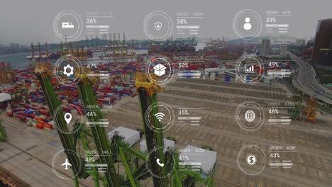 animation of data processing with icons over container port
