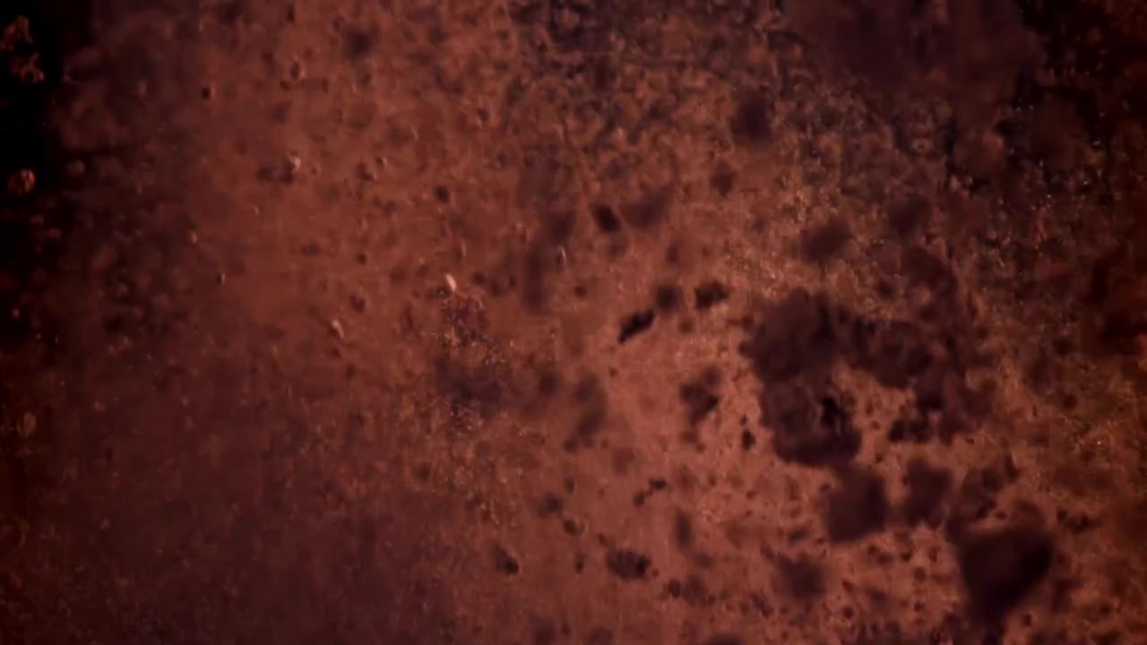 Particelle di polvere astratte rosse e marroni che si sollevano su sfondo nero
