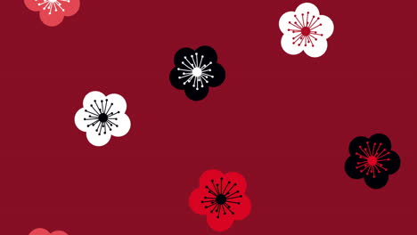 plum blossom pattern on red background