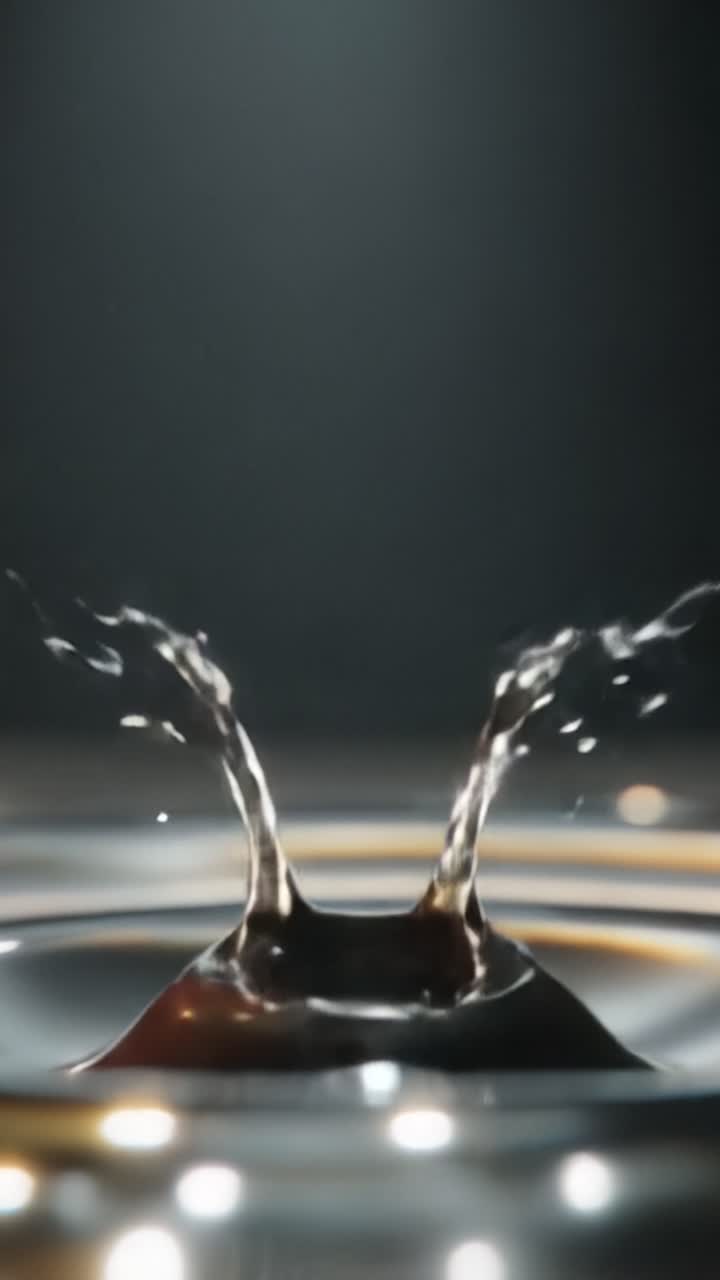 L'Arte del Movimento Liquido: Quiete e Eleganza Accattivanti nelle Goccioline d'Acqua Catturate con Dettagli Sorprendenti, Illuminazione Drammatica e Riflessione.