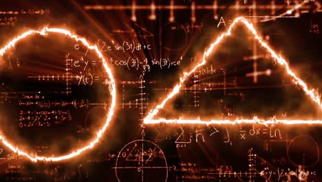 ecuaciones matemáticas y formas animadas tomando fuego.