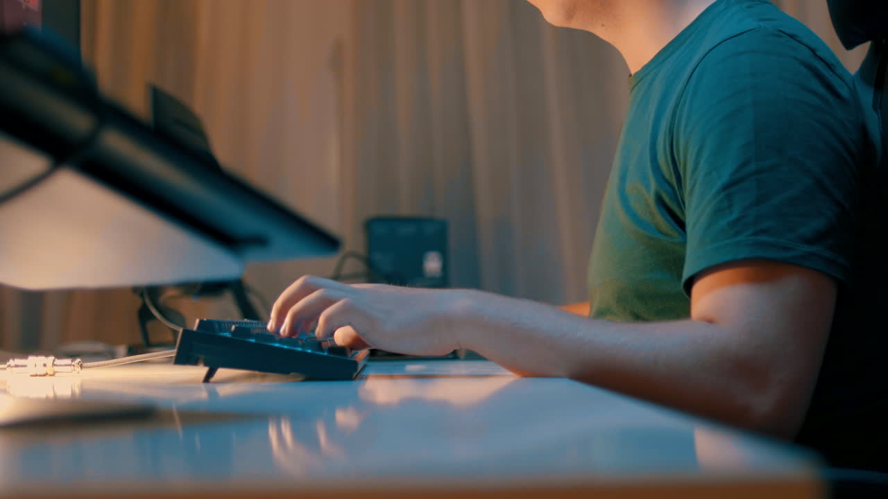 A gamer playing on his computer.