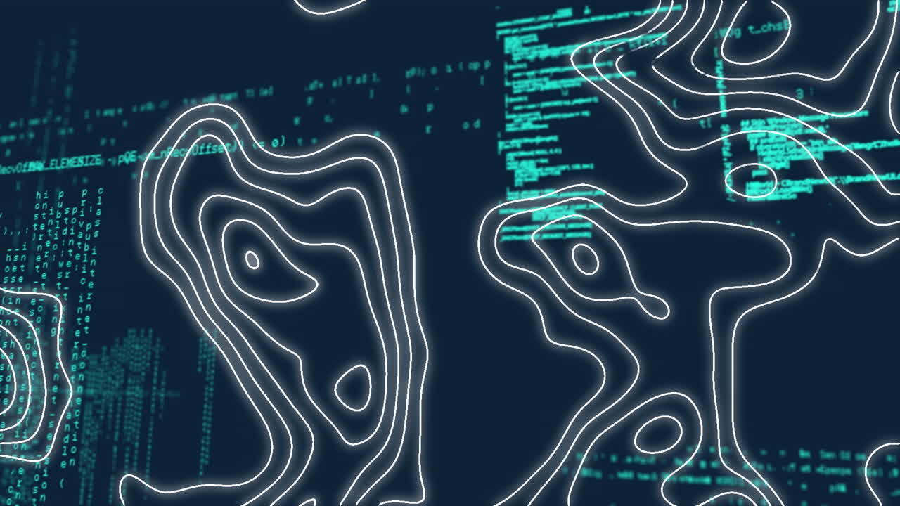 어두운 배경 위의 데이터 처리 및 연결 네트워크의 애니메이션