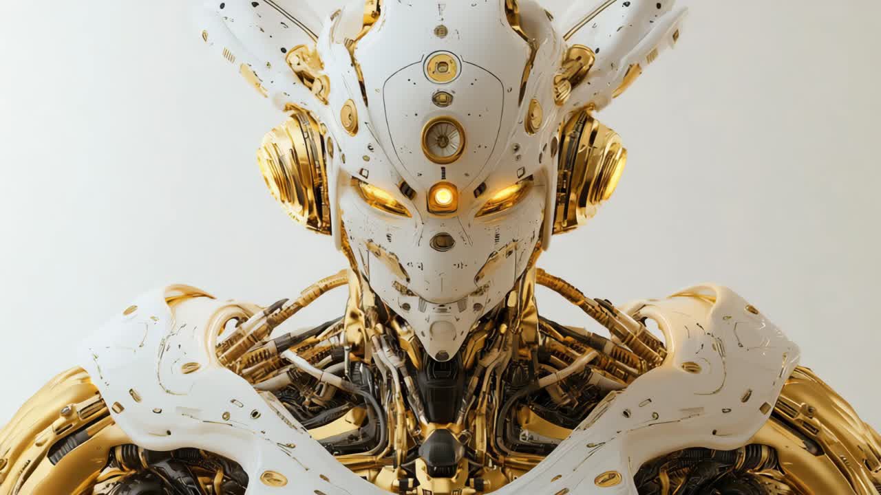 primer plano de una cabeza de robot futurista