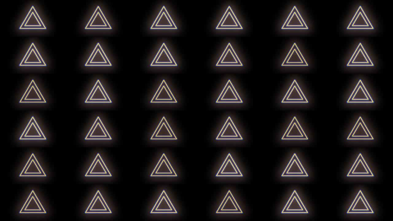 patrón de iconos de triángulos con luz led de color amarillo neón.
