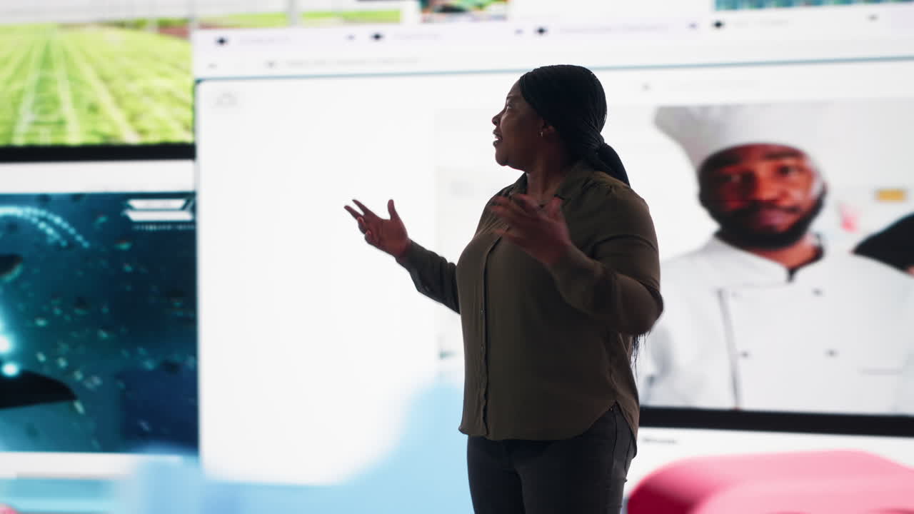 Woman enjoys visualization of unlimited video content streams