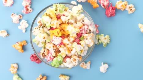 colorful popcorn in a glass bowl