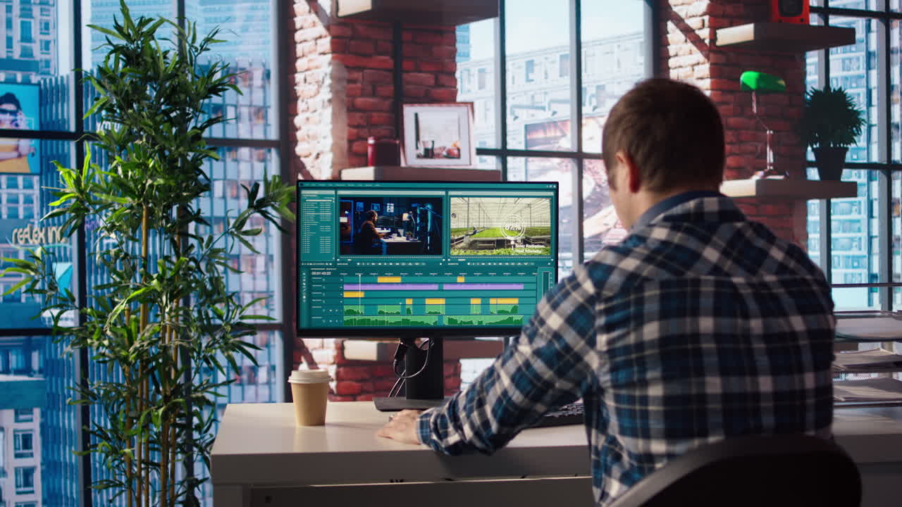 videógrafo haciendo montaje de video utilizando software especializado
