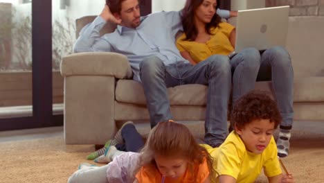 hispanic family in the living room