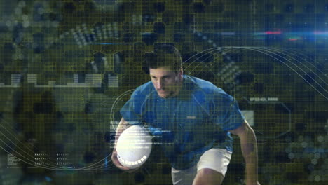 animación del procesamiento de datos y el escaneo del alcance sobre el jugador de rugby
