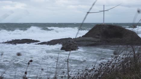 winter rocky sea coast in high wind and big waves-1