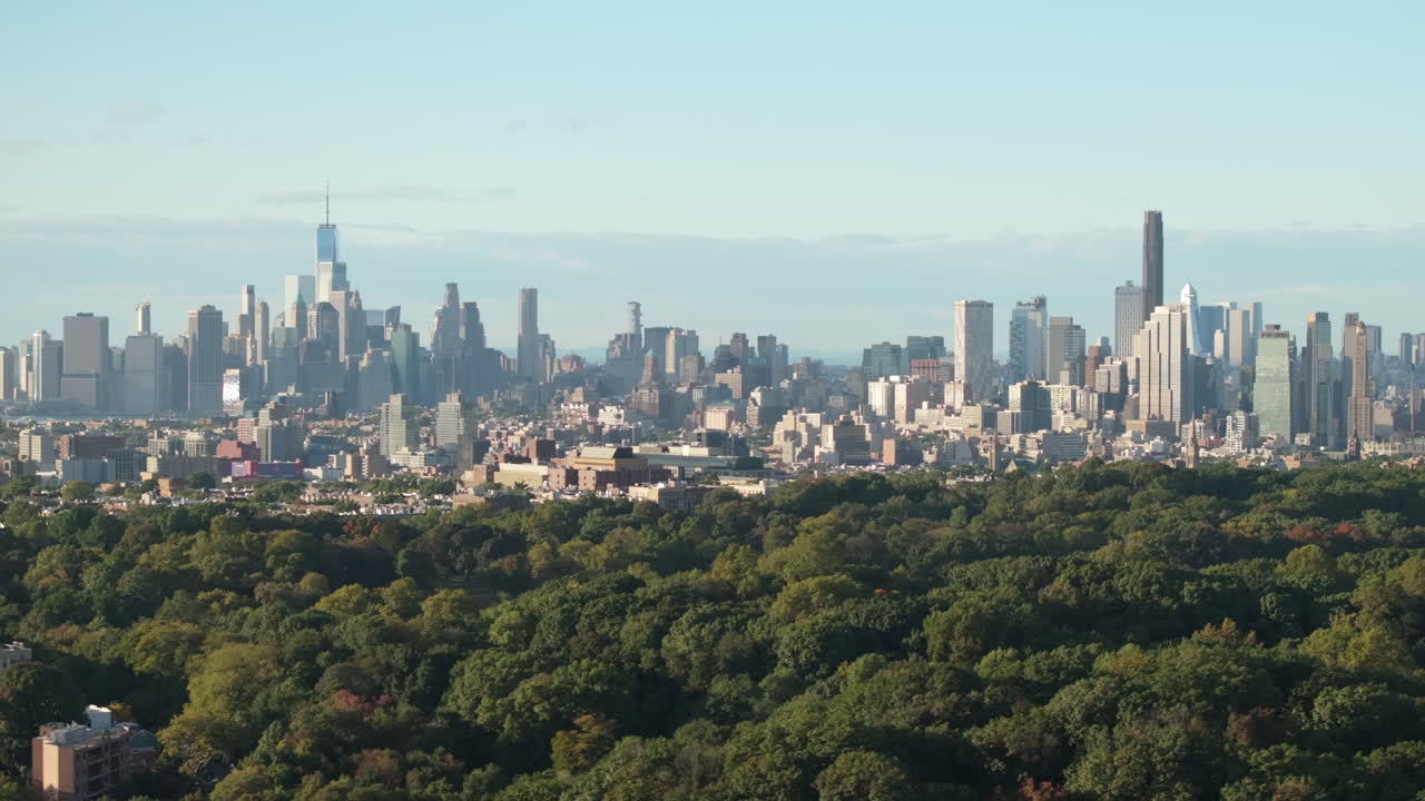 Aerial view of Brooklyn and Manhattan on an autumn day. Shot in New York City in 4k.