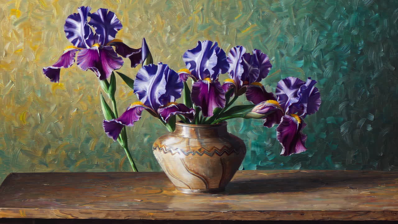 Purple and Blue Irises in a Vase