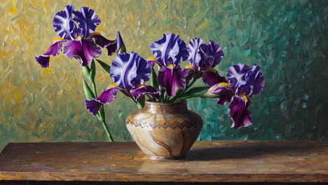 purple and blue irises in a vase