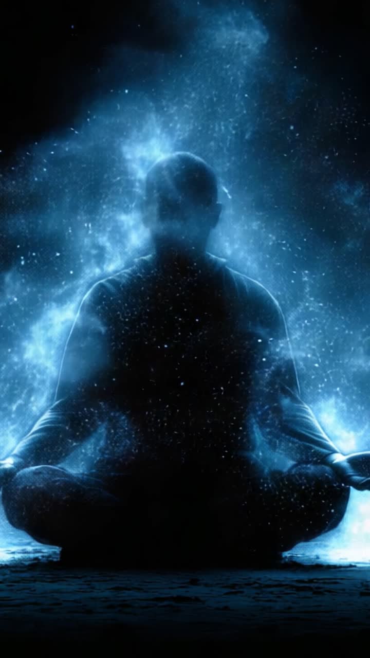 Una Figura Meditativa Abbracciata da Luce Eterea ed Energia Vibrante: Un Viaggio nelle Profondità della Pace Interiore e della Tranquillità