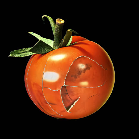 Surreal cracked tomato globe animation isolated asset, transparent 4K video, alpha channel, ProRes