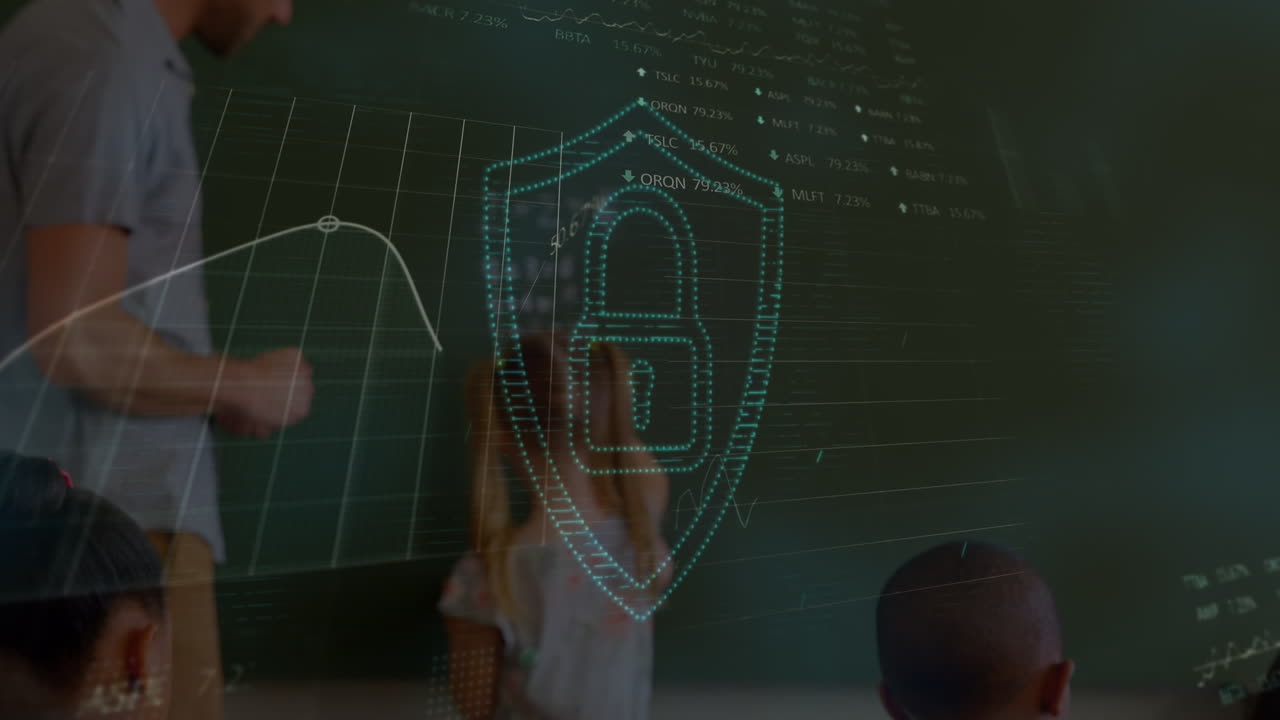animación de datos, gráficos y cerraduras digitales sobre la clase de diversos alumnos durante las lecciones