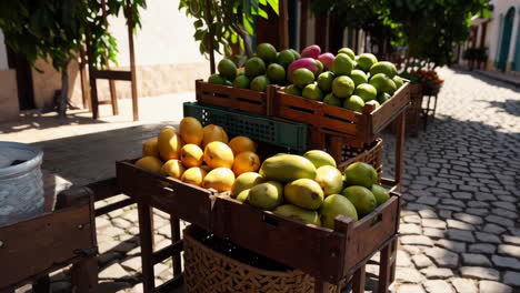 fresh mangoes on display at a street market