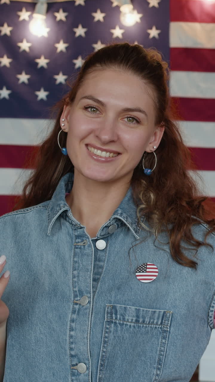 Smiling Woman with American Flag