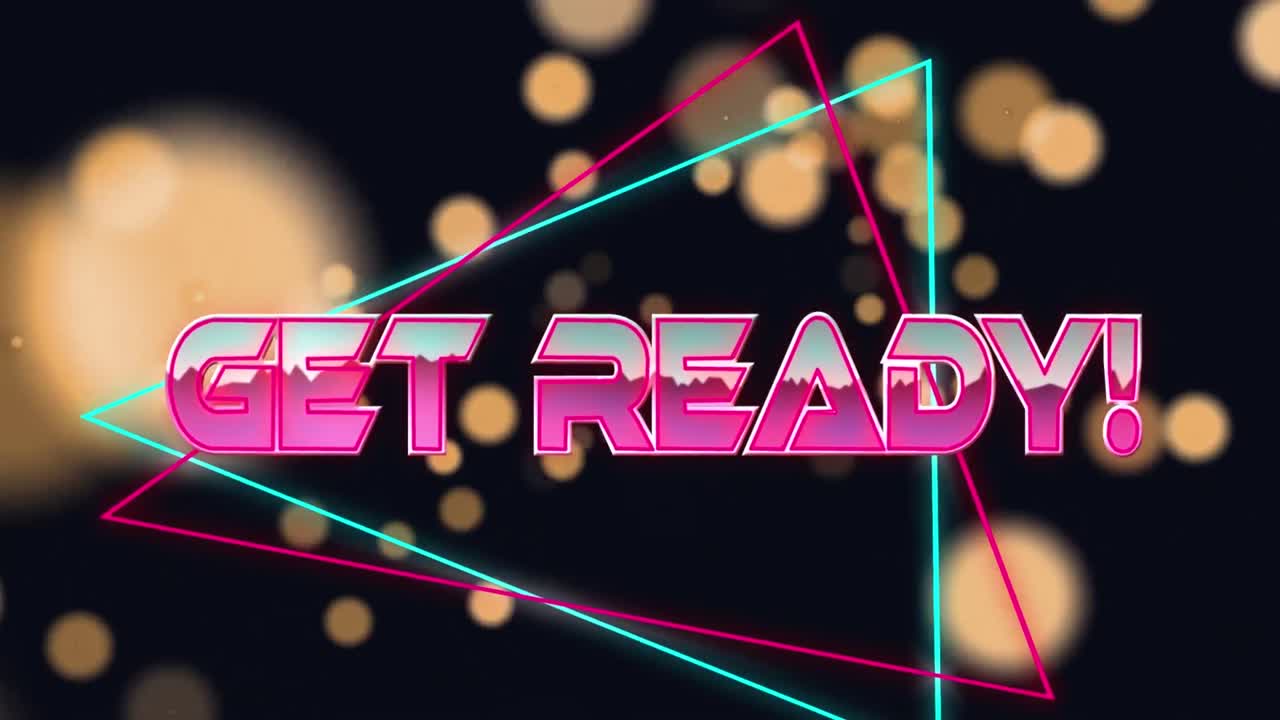 검은색 배경의 밝은 반점 위에 준비 텍스트의 애니메이션