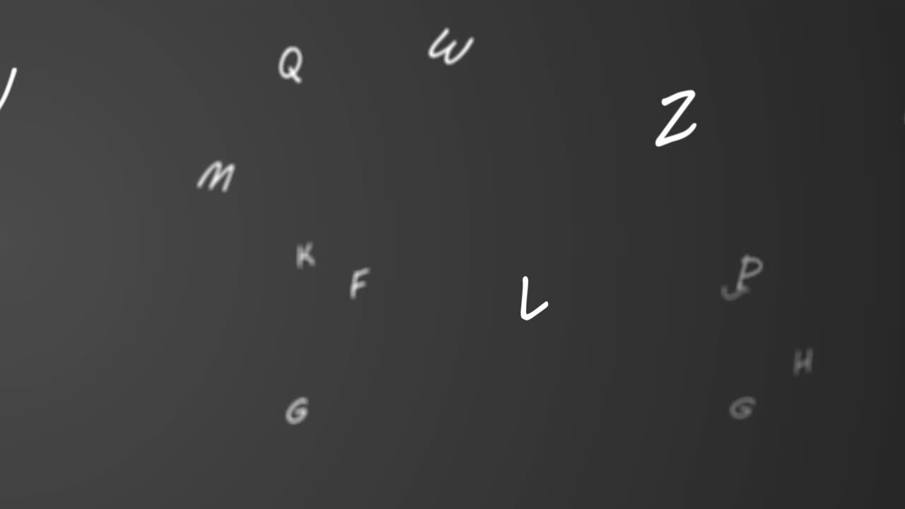 letras aleatorias en el alfabeto se mueven hacia la izquierda en un vasto espacio vacío