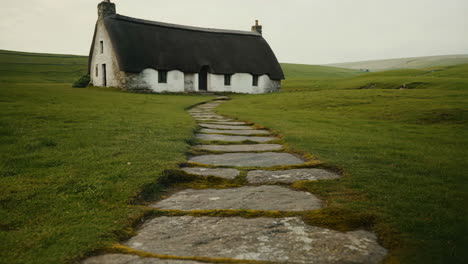 a charming thatched cottage in a green rural landscape