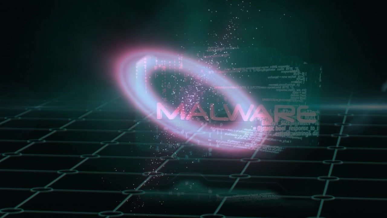 Animation of glowing pink circles and data processing over grid