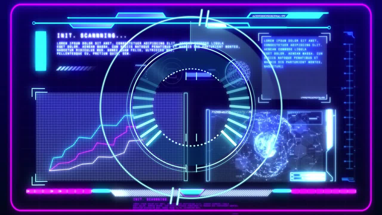 Scanning and analyzing data, futuristic digital interface with graphs and text