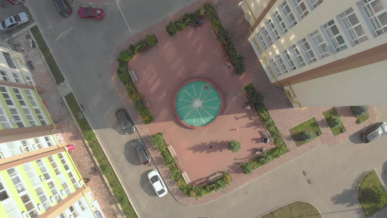 Residential Buildings And Fountain