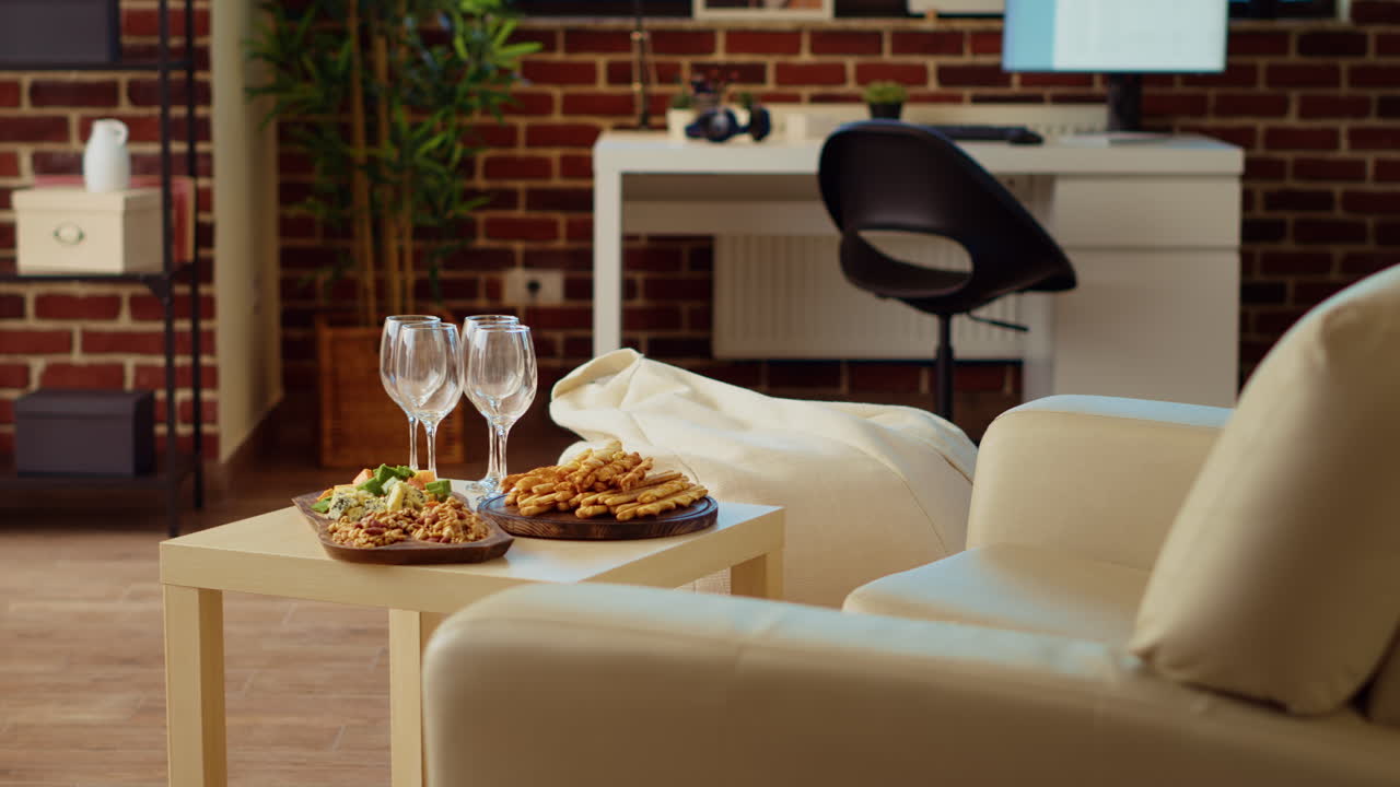 Gourmet bread sticks appetizers ready to be enjoyed by party guests in brick wall apartment