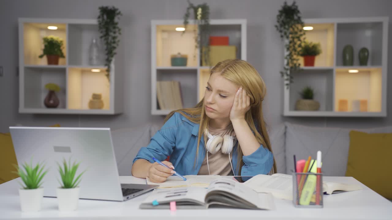 Female student suffering from burnout syndrome.
