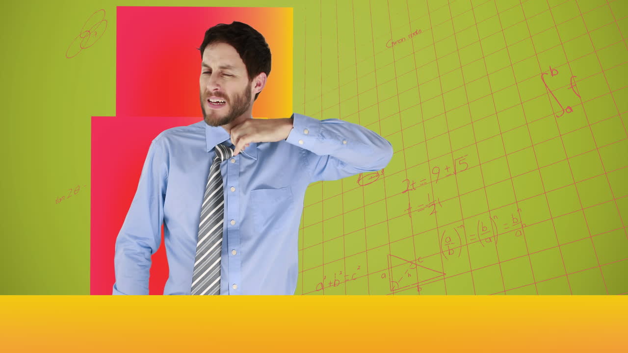 animación del procesamiento de datos y ecuaciones matemáticas sobre el hombre sintiendo calor