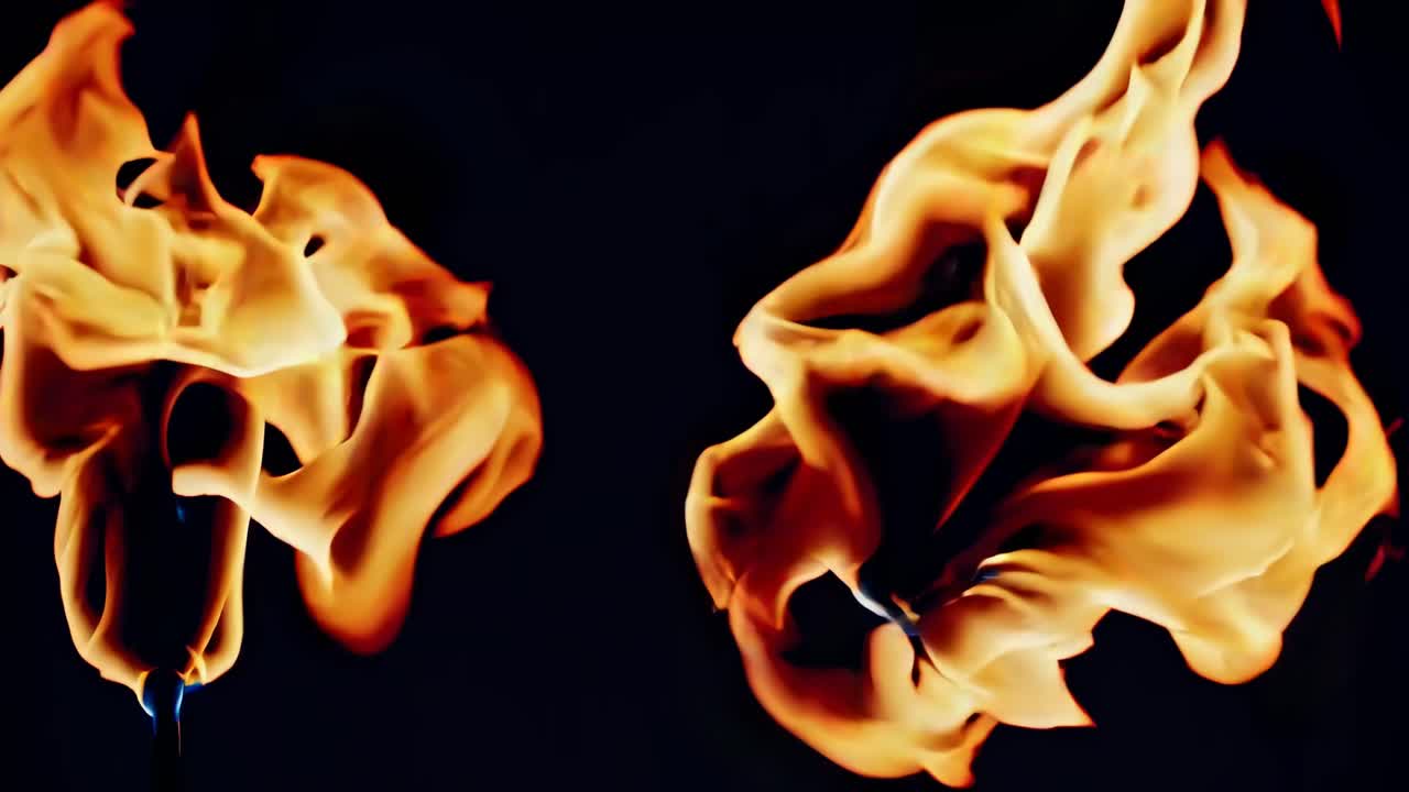 Close-up video of swirling flames against a dark background, captured from a side angle