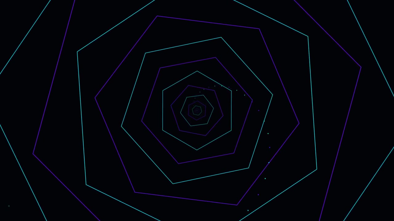 Abstract Tunnel of Rotating Neon Hexagons