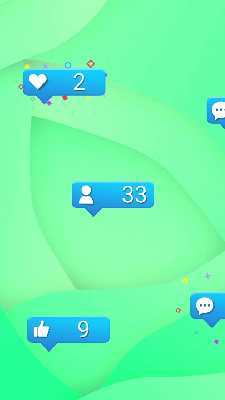 Animazione di notifiche dei social media su uno sfondo astratto verde