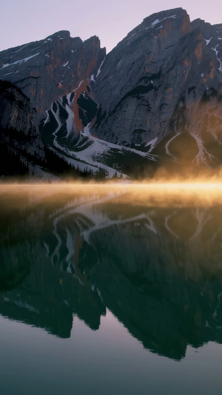 Misty Sunrise over Alpine Lake