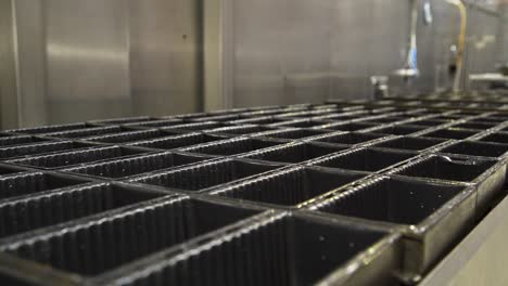 moldes de pastel en una cinta transportadora en una fábrica en alemania