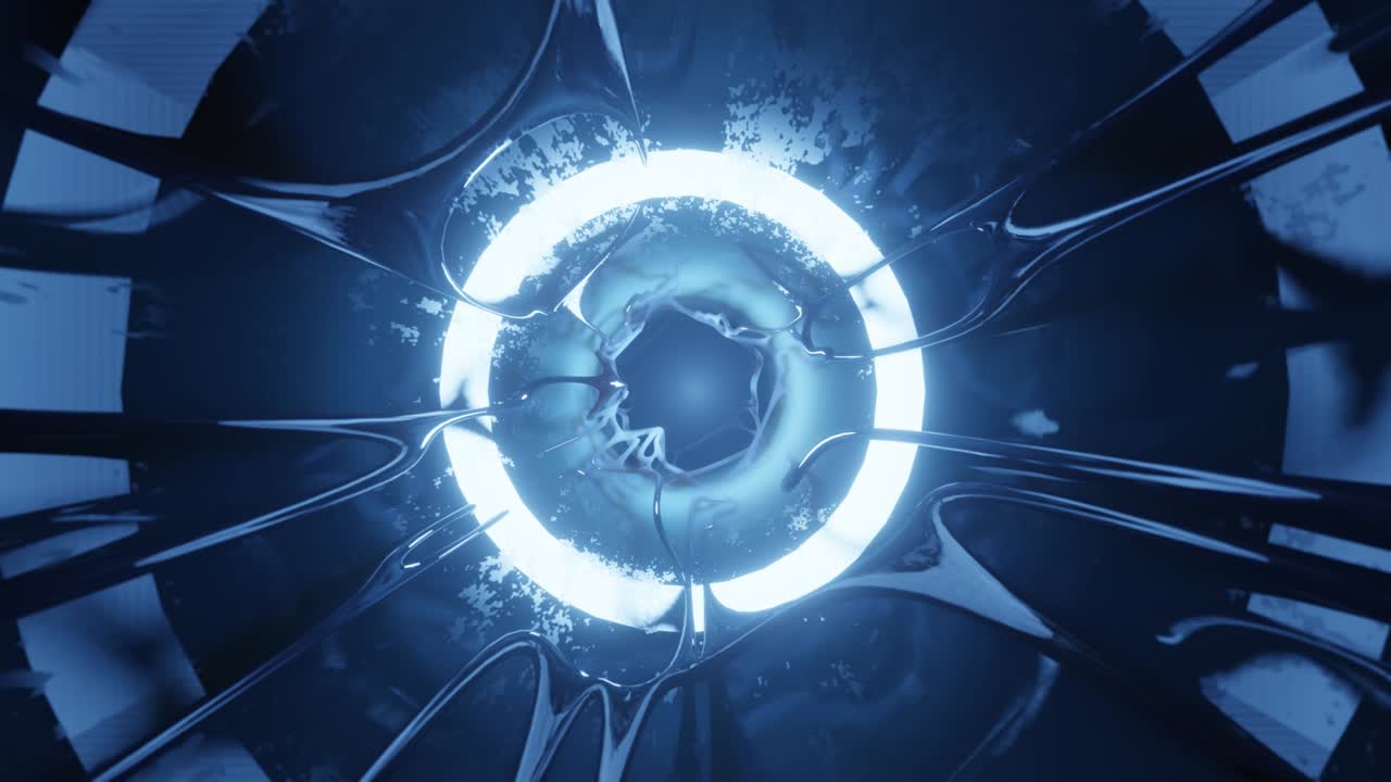 추상적인 네온 유기 터널을 날아다니며 4k의 완벽한 루프, 지하 파란 빛