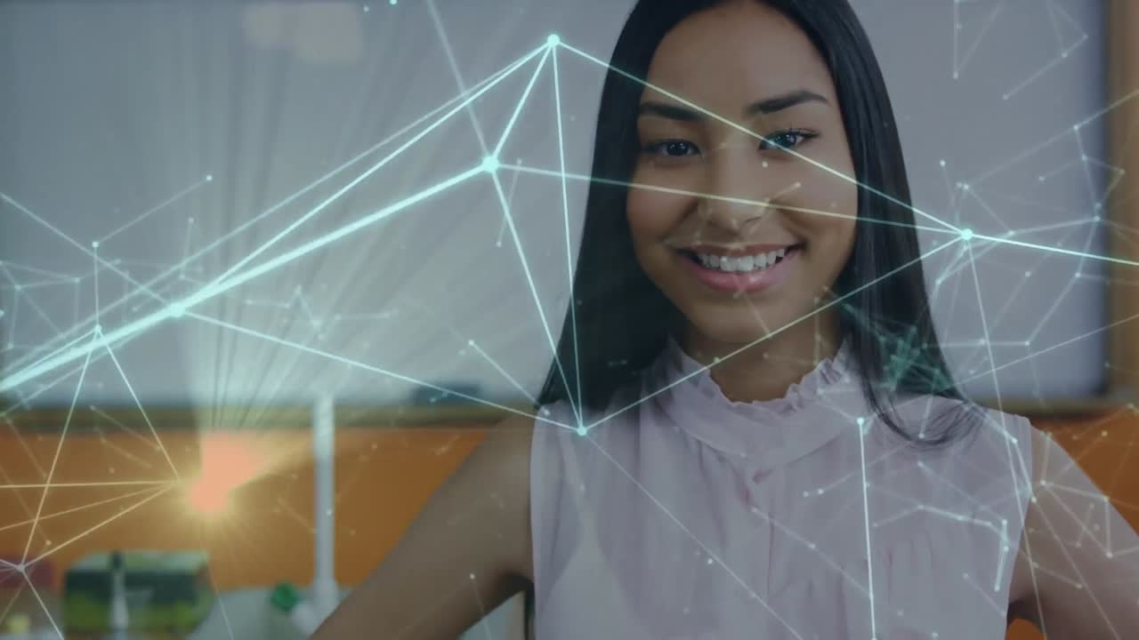 animación de la red de conexiones sobre una adolescente biracial